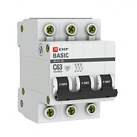 Автоматический выключатель 3P 10А (B) 4,5кА ВА 47-29 EKF Basic|mcb4729-3-10-B|EKF 