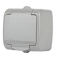 Розетка 2P+E Schuko шторки, 16А-250В, IP54, ОУ, Atlantic, серый | код Б0050946 | ЭРА