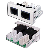 Вставка Mosaic 22.5x45 1xRJ45 Cat.5e + 1xRJ12 Cat.3, белая | код LAN-WA-LP-4512-WH | LANMASTER