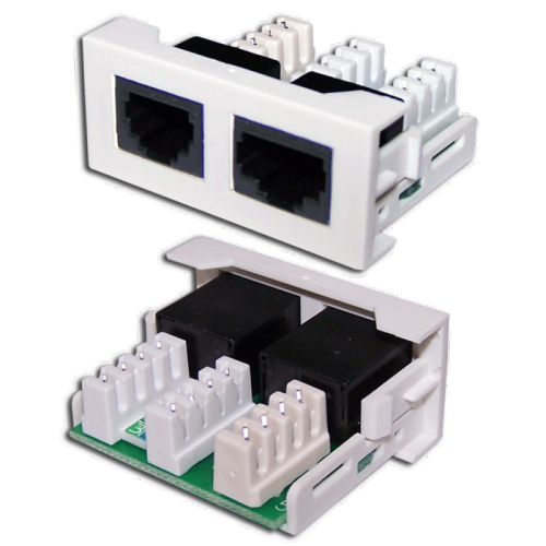 Вставка Mosaic 22.5x45 1xRJ45 Cat.5e + 1xRJ12 Cat.3, белая | код LAN-WA-LP-4512-WH | LANMASTER