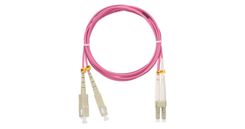 Шнур NIKOMAX волоконно-оптический, переходной, многомодовый 50/125мкм, стандарта ОM4, SC/UPC-LC/UPC, двойной, LSZH нг(A)-HFLTx, 2мм, маджента, 1м | код NMF-PC2M4C2-SCU-LCU-001 | NIKOMAX