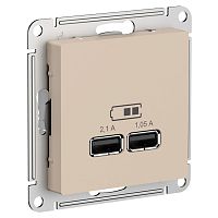 ATLASDESIGN USB РОЗЕТКА A+A, 5В/2,1 А, 2х5В/1,05 А, механизм, ПЕСОЧНЫЙ | код ATN001233 | Systeme Electric