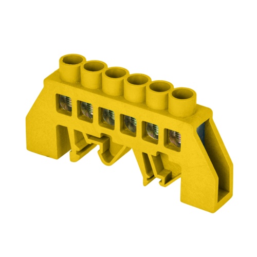 Шина "0" РЕ (8х12мм) 6 отверстий латунь желтый нейлоновый корпус комбинированный PROxima | код sn0-125-6-dpe | EKF