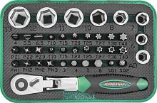 RD02040S Набор рукоятка трещоточная миниатюрная 1/4DR со вставками-битами и головками торцевыми , 40 предметов | код RD02040S | JONNESWAY