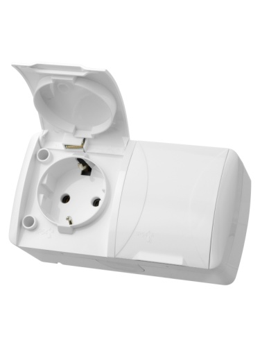 Розетка двойная 2П+3 открытой установки IP54 16А с крышкой белая Селигер TDM | код SQ1818-0014 | TDM