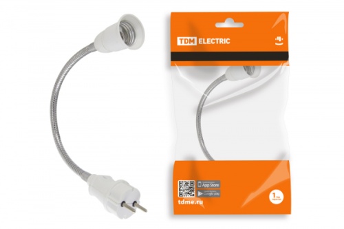 Переходник вилка-Е27 гибкий 300мм, белый, TDM | код SQ0335-1010 | TDM