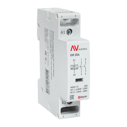 Контактор модульный КМ 20А 2NО 230VAC (1 мод.) AVERES EKF | код km-av-1-20-20-230V | EKF