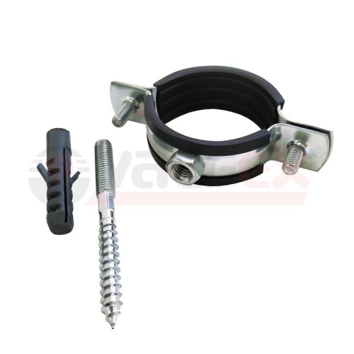 Хомут РМ d47-51мм 1 1/2дюйм с резиновым уплотнением (в компл. шпилька М8х80 и дюбель) оцинк. (80) | код 45WR-48-М | VALFEX