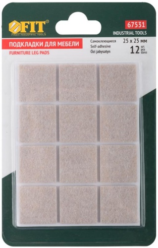 Подкладка для мебели самоклеющиеся квадратные 25х25мм войлок (уп.12шт) FIT 67531 фото 3 Подкладка для мебели самоклеющиеся квадратные 25х25мм войлок (уп.12шт) FIT 67531 фото 3