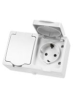 Розетка двойная 2П+З (горизонтальная) открытой установки IP54 16А белая Вуокса TDM | код SQ1803-1008 | TDM