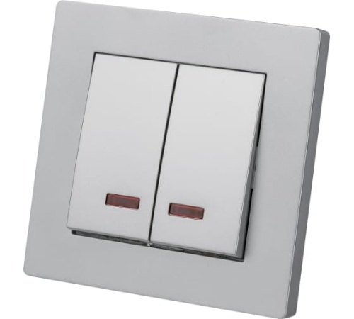 Выключатель 2 кл. с подсветкой 10А серебр. металлик Сенеж TDM | код SQ1816-0214 | TDM Выключатель 2 кл. с подсветкой 10А серебр. металлик Сенеж TDM | код SQ1816-0214 | TDM