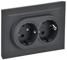BRITE Розетка 2-местная с заземлением с защитными шторками 16А в сборе РСш12-3-БрГ графит | код BR-R24-16-K53-F | IEK