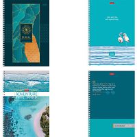 Тетрадь А4, 80 л., HATBER, гребень, линия, обложка картон, Ассорти (4 вида в спайке), 80Т4В2гр | код 404132 | HATBER