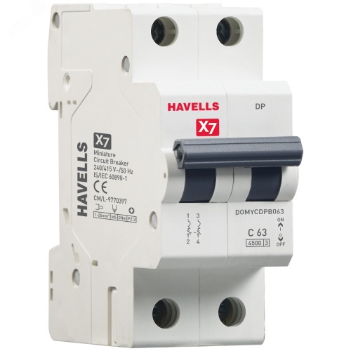 Выключатель автоматический двухполюсный 63A С 4,5кА Х7 | код 7701537 | Havells Выключатель автоматический двухполюсный 63A С 4,5кА Х7 | код 7701537 | Havells