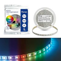 Лента светодиодная 60SMD(5050)/м 14 4Вт/м 12В RGB LS606 (уп.5м) FERON 41449