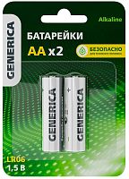 Элемент питания алкалиновый AA/LR6 Alkaline (блист.2шт) | код ABT-LR06-ST-L02-G | GENERICA