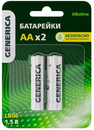 Элемент питания алкалиновый AA/LR6 Alkaline (блист.2шт) | код ABT-LR06-ST-L02-G | GENERICA Элемент питания алкалиновый AA/LR6 Alkaline (блист.2шт) | код ABT-LR06-ST-L02-G | GENERICA