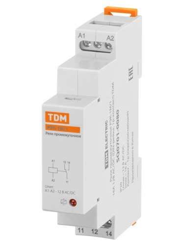 Реле промежуточное РЭК-1М/1 16А 12В АС/DC (DIN-рейка, 1р-контакт) TDM | код SQ0701-0080 | TDM Реле промежуточное РЭК-1М/1 16А 12В АС/DC (DIN-рейка, 1р-контакт) TDM | код SQ0701-0080 | TDM