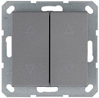 Выключатель двухклавишный для штор 10A 250V~ с накладкой, цвет Алюминий | код G3028S | Jasmart