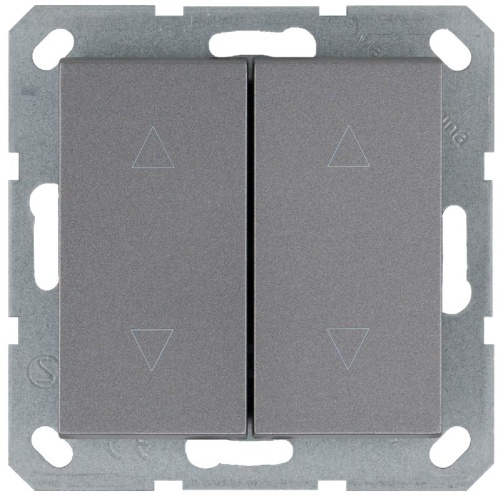 Выключатель двухклавишный для штор 10A 250V~ с накладкой, цвет Алюминий | код G3028S | Jasmart