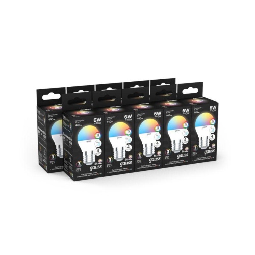 Лампа светодиодная LED 6 Вт 440 лм RGBW шар P45 E27 AC 220В RGBW и димирование от пульта Black Gauss | код 105102406 | Gauss фото 9