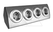 Блок розеточный угловой, 4x2P+E со шторками, безинструментальный монтаж, без кабеля, 3680вт, нержавеющая сталь | код OR-AE-1340-I | ORNO