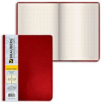 Блокнот БОЛЬШОЙ ФОРМАТ (200х252 мм) А4, BRAUBERG Income, 128 л., гладкий кожзаменитель, клетка, красный, 125205 | код 125205 | BRAUBERG