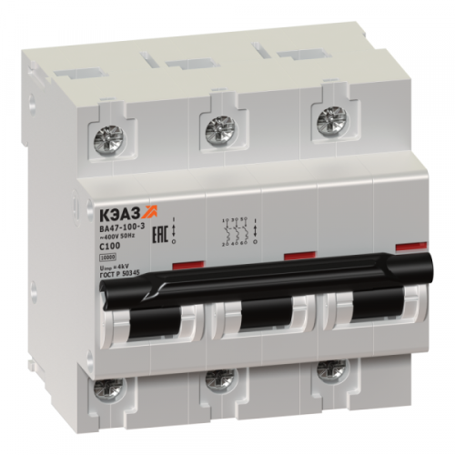 Выключатель автоматический трехполюсный ВА47-100 32А D 10кА (ВА47-100-3D32-УХЛ3) | код. 233059 | КЭАЗ 