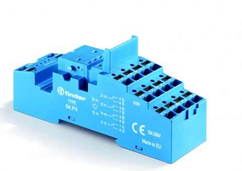 Розетка с безвинтовыми клеммами Push-in для реле 55.32, 55.34, таймера 85.02, 85.04, применяются модули 86.00, 99.02, в комплекте металлическая клипса 094.71, серый цвет, версия для ЖД-транспорта | код 94P47SMA | FINDER