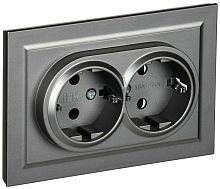 BRITE Розетка 2-местная с заземлением без защитных шторок 16А в сборе РС12-3-БрС сталь | код BR-R21-16-K46-F | IEK