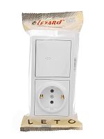 Блок ОП LETO (1-кл. выключатель проходной + 1-м розетка с заземл.) горизонт. бел. LEZARD 752-0200-170BVP