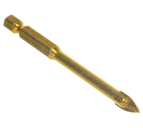 Сверло по кафелю, 4 режущие кромки, титановое покрытие, U-хвостовик под биту 6х74 мм | код 35476 | FIT Сверло по кафелю, 4 режущие кромки, титановое покрытие, U-хвостовик под биту 6х74 мм | код 35476 | FIT