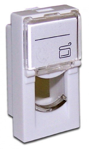 Вставка 22.5x45 на 1 модуль, со шторкой и увеличенным окном маркировки, белая | код LAN-SIP-22L-WH | LANMASTER