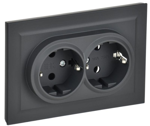 BRITE Розетка 2-местная с заземлением без защитных шторок 16А в сборе РС12-3-БрГ графит | код BR-R21-16-K53-F | IEK