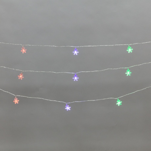Гирлянда светодиодная Снежинки большие 5м, 20LED, IP20, прозрачный провод, свечение мульти (RG/RB), мигание, 230В NEON-NIGHT | код 304-024 | NEON-NIGHT
