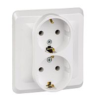 Розетка двухместная ETUDE, скрытый монтаж, с заземлением, белый | код. PC16-007b | Schneider Electric