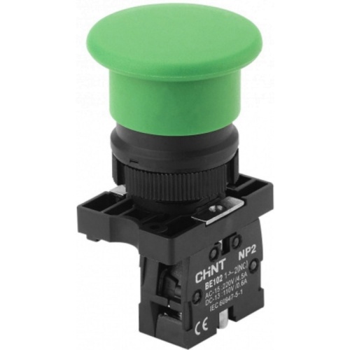Кнопка управления Грибок ?40мм с самовозвратом NP2-BC32 без подсветки зеленая 1НЗ IP40 (R)(CHINT) | код 573972 | CHINT Кнопка управления Грибок ?40мм с самовозвратом NP2-BC32 без подсветки зеленая 1НЗ IP40 (R)(CHINT) | код 573972 | CHINT