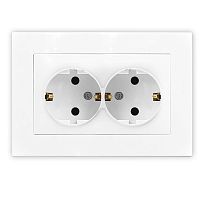 Розетка 2-м СП Афина 16А IP20 с заземл. в сборе бел. | код A0128 | Universal