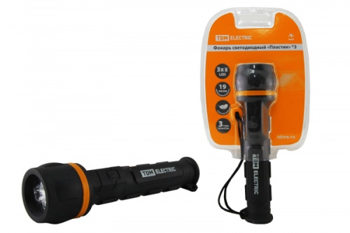 Фонарь светодиодный Пластик, обрезиненный, 3 светодиода 9 лм/Вт, бат. 2*AA TDM | код SQ0350-0014 | TDM Фонарь светодиодный Пластик, обрезиненный, 3 светодиода 9 лм/Вт, бат. 2*AA TDM | код SQ0350-0014 | TDM