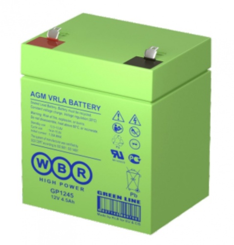 WBR GP1245 Аккумуляторная батарея для ИБП, напряжение: 12В, ёмкость: 4,5Ач, клеммы типа: F1, Размеры ВШГ: 107x70x90мм, вес: 1,7кг. Срок службы: 8 лет. | код WBR GP1245 | WBR WBR GP1245 Аккумуляторная батарея для ИБП, напряжение: 12В, ёмкость: 4,5Ач, клеммы типа: F1, Размеры ВШГ: 107x70x90мм, вес: 1,7кг. Срок службы: 8 лет. | код WBR GP1245 | WBR
