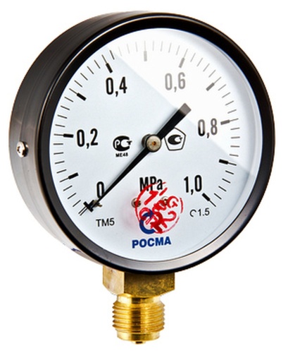 Манометр TM-510P Ду 100 с нижн. подкл., (150°) 1/2", 0-16 бар (кл. точн. 1,5) | код. TM-510P.0416 | VALTEC