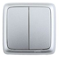 Выключатель двухклавишный наружный с изоляционной пластиной серебро 10А | код ВА10-153-06 | HEGEL