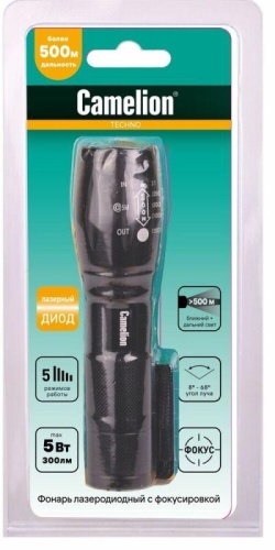 Фонарь LED51530 LED XML-T6 ZOOM 5 режимов 3хLR03 алюм. черн. (открывающ. блист.) Camelion 14536 фото 2