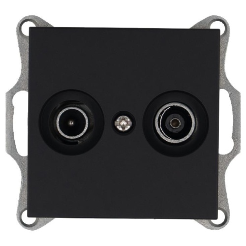 Розетка TV+FM9.5 мм проходная с накладкой, цвет черный матовый (soft touch) | код G6205PB | Jasmart