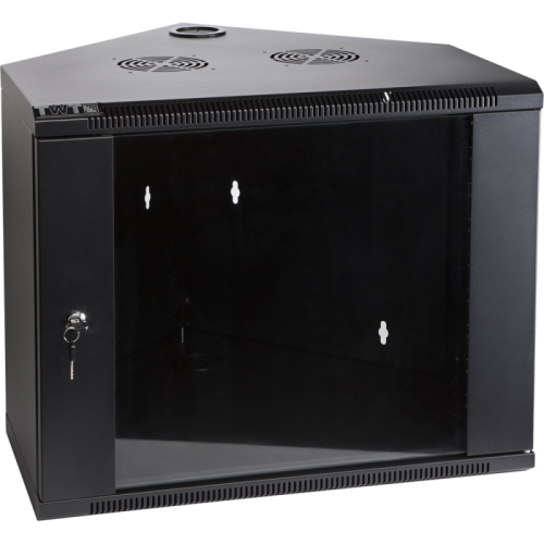 Шкаф настенный угловой, 4U 600x600, стеклянная дверь, черный | код TWT-CBWTG-4U-6x6-BK | TWT