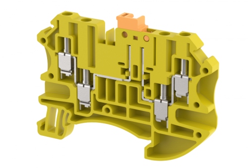Клемма проходная винтовая 2,5 мм2 с размыкателем, на 4 подключения, желтая TQK2.5-2X2-YELLOW | код 1202150004 | Elmex