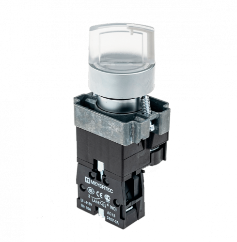 Переключатель с LED подсветкой, 220V AC/DC, без цвета, 3 полож. 1NO, фикс., мет. MTB2-BK3763 | код 58228 | MEYERTEC