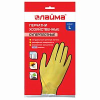 Перчатки хозяйственные латексные LAIMA Премиум , МНОГОРАЗОВЫЕ, хлопчатобумажное напыление, суперплотные, L (большой) | код 600272 | LAIMA
