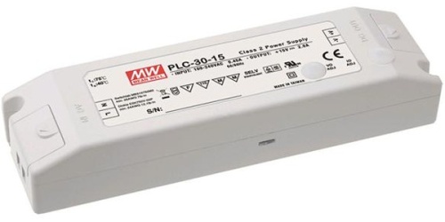 Источник питания AC-DC, 30Вт, вход 90…264В AC, 47…63Гц , 127...370В DC, ККМ, выход 27В (рег.25,65...29,7)/1,12А (рег. 0,84...1,1536А), изоляция 3750В AC, в кожухе 160х46х30мм, -30…+50С | код PLC-30-27 | MeanWell