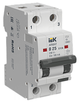ARMAT АВДТ B10N 2P B25 100мА тип AC IEK | код AR-B10N-2-B025C100 | IEK